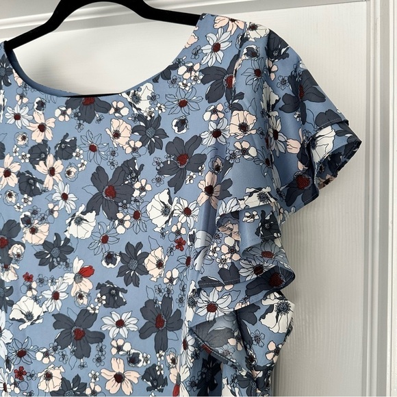 LOFT Floral Flutter Sleeve Spring Summer Knee Length Blue Dress Size XL - Picture 3 of 9